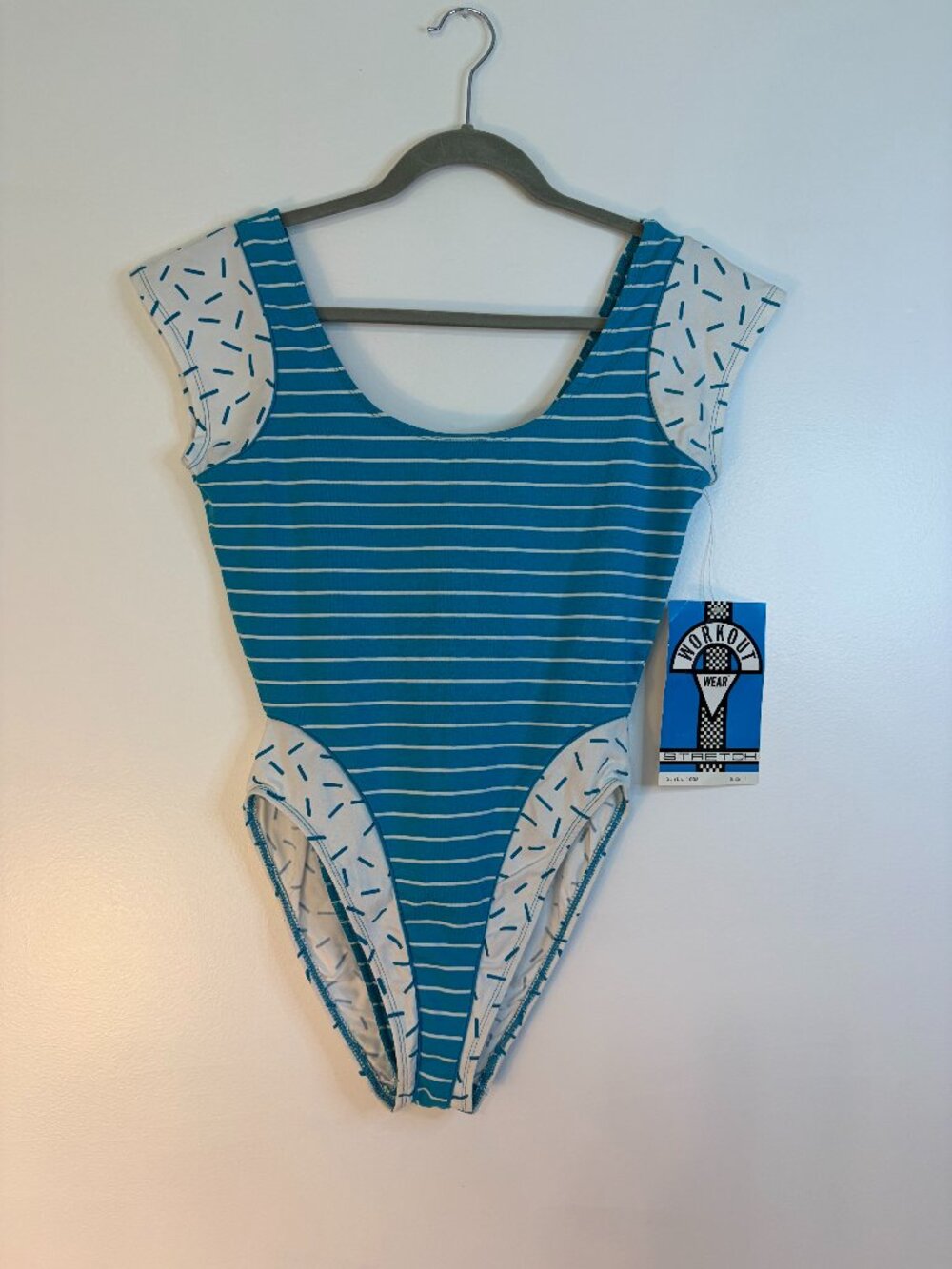 Workout Wear Vintage Blue White Pattern Bodysuit (NWT)